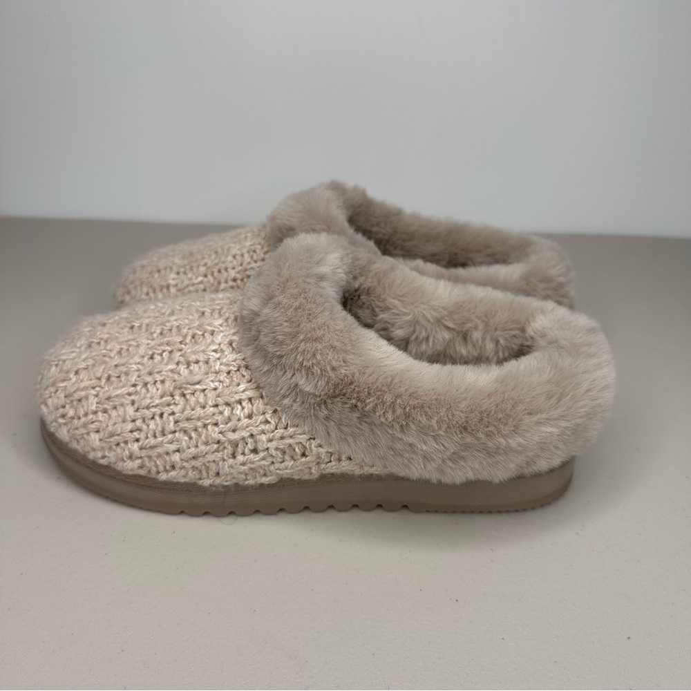 Dearfoams Women’s Slippers 7-8 Gray Faux Fur Cozy Slide Mules